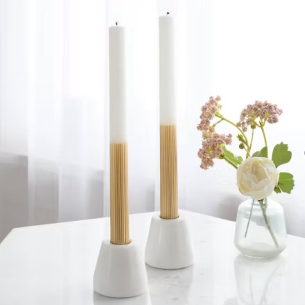 NWT 2pk Ribbed Taper Candle Set - Threshold